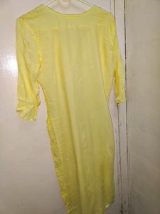 Yellow Chickenkari Work Kurti
