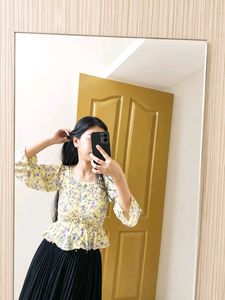 Cute Yellow Floral Peplum Top