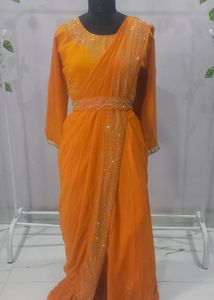 Elegant Orange Saree with Embellishments