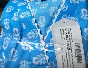 Blue Floral Print Kurta Set with Dupatta