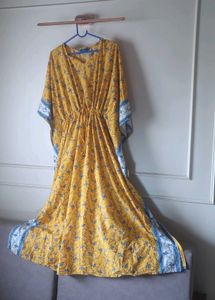 Bohemian Yellow Floral Print Kaftan Dress