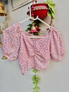 Chic Floral Print Ruched Crop Top