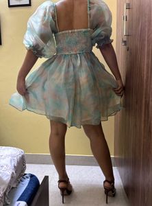 Sheer Puff Sleeve Mini Dress