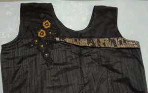 Elegant Black &amp; Gold Print Gown
