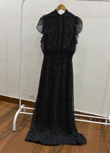 Black Polka Dot Print Flutter Sleeve Maxi