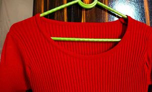 Red Ribbed Knit Top