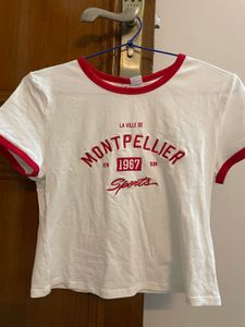 White &amp; Red Trim Crop Top