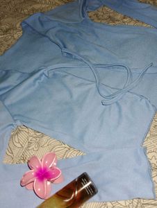 Cute Light Blue Tie-Front Cardigan