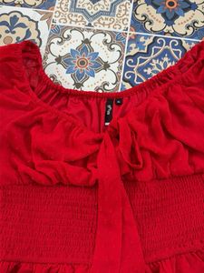 Red Off-Shoulder Smocked Top