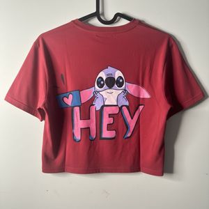 Maroon Disney Stitch Graphic Crop T-Shirt | Casual