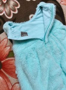 Little Kangaroos Blue Fuzzy Fur Bow Girl Dress