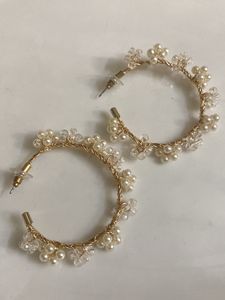 Elegant Pearl &amp; Crystal Hoop Earrings