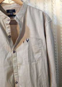 Men's Beige Band Collar Casual Shirt