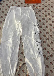 White Cargo Pants with Black Trim
