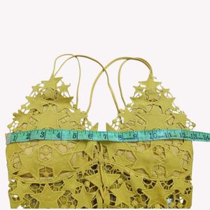 Yellow Star Lace-Up Crop Top