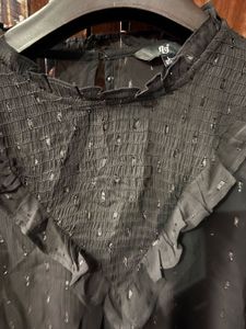 Elegant Black Sheer Top with Metallic Dots