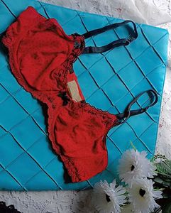 Red Polka Dot Lace Trim Bra