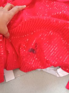 Ready To Wear Saaree Sequence Red Saree.