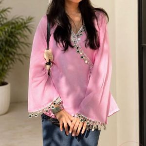 Pink Wrap Kurta with Mirror Work