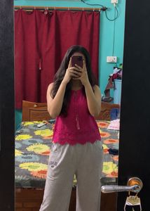 Fuchsia Lace V-Neck Top