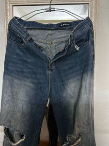 Distressed Blue Wash Wide Leg Jeans