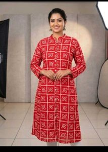 Stylish Red Bandhani Print Kurti