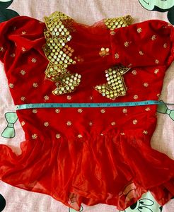 Red Ruffle Embroidered Lehenga Choli for Eid