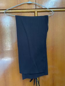 Ribbed Black Wide-Leg Pants