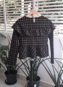 ZARA Plaid Ruffle Peplum Top