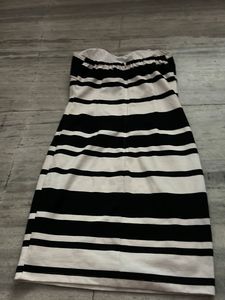 Black & White Striped Strapless Dress