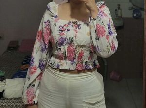 Floral Print Smocked Crop Top