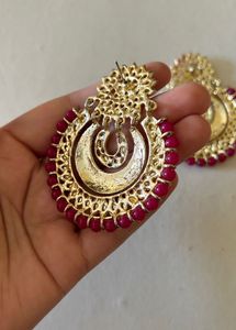 Stunning dark pink &amp; Gold Jhumka Earrings