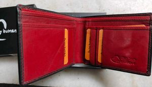 Men's Black Leather Wallet with Red Stitching