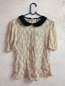 ZARA Sheer Lace Top Peter Pan Collar