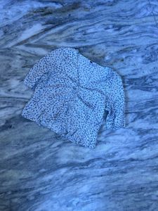 Blue Floral Ruched V-Neck Top