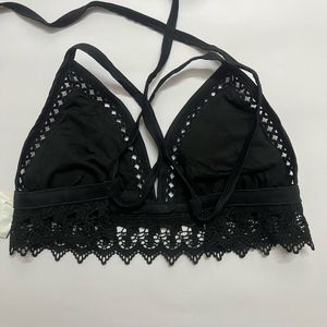 Black Lace Trim Bikini Top