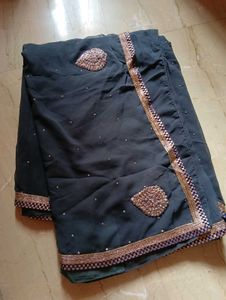 Embellished Grey Georgette Saree
