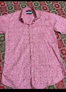 Evion Men's Pink Casual Patterned Shirt