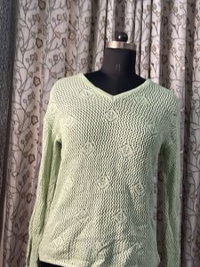 Light Green Knit V-Neck Sweater