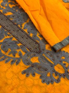 Bright Mustard Yellow Suit with Grey Embroidery