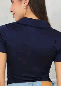 Navy Blue Zipped Collar Top
