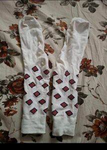 White Socks with Red Diamond Pattern