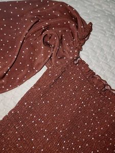 Brown Polka Dot Smocked Top