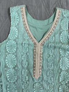 Elegant Mint Green Chikankari Kurta Set