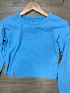 Blue Cropped Long Sleeve Tee