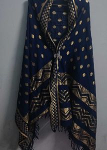satin silk banarsi neavy blue stall duptta shawl