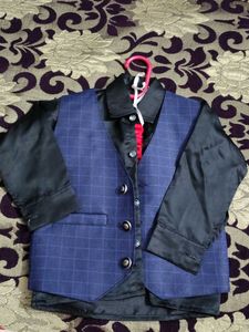 Boys Navy Blue Checkered Ethnic Suit