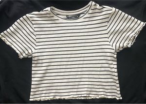 Striped Black & White Ribbed Fitted T-Shirt.