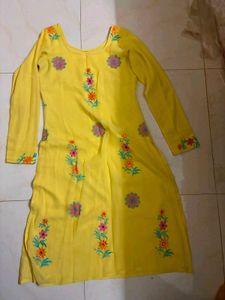 Embroidered Yellow Kurti with Dupatta