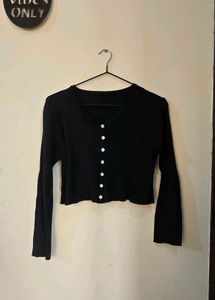 Black Button-Up Crop Top